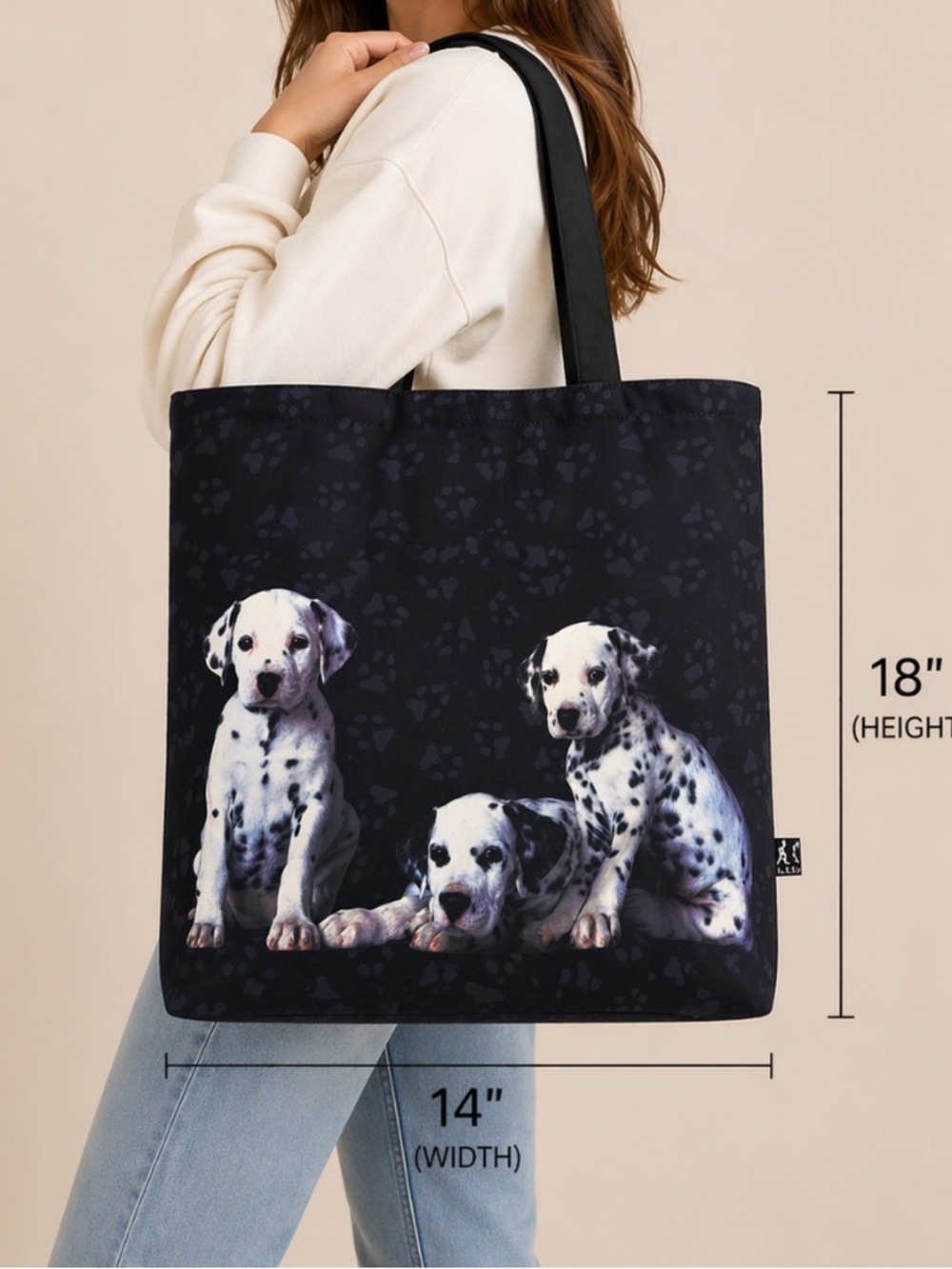 Disney 101 Dalmations Tote Bag Zipper Closure 18x14 inches Black Double Handles